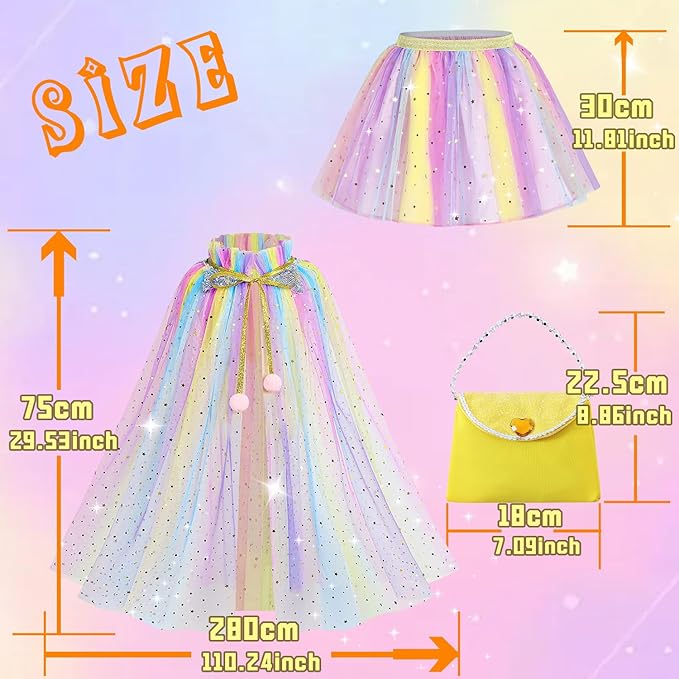 Princess Cape Set for Little Girl, 11PCS Princess Dress Up Clothes Cape Clock with Skirt for Girl 3-8 Birthday Gift