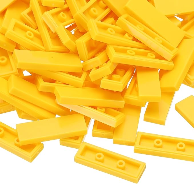 PATIKIL 122 Pcs Flat Blocks Bulk, 1x3 Square Yellow Classic Tiles Smooth Surface Mini Building Blocks Accessories Compatible Bricks Kits for Building Floor Walls Mosaic Pixel Arts