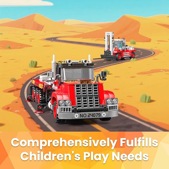 Mould King Trailer Toy Building Block, Realistic American Style Semi Truck Model Building Sets for Boys Girls Ages 8+, 24079 STEM Toy with Forklift Truck, Collectible Model for Adults (906 PCS)