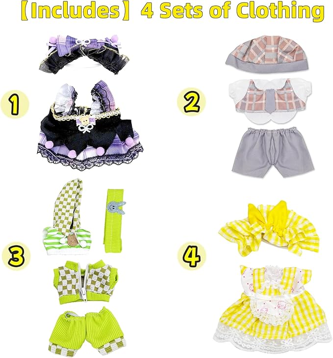 4 Pack—17cm Doll Clothes Set(NO Doll and Shoes) ,Premium Outfit for 15cm/17cm Dolls Accessories Suit,Stylish Adorable Clothes Accessories,Cute Clothes for Dress up Unique Style (Set R)