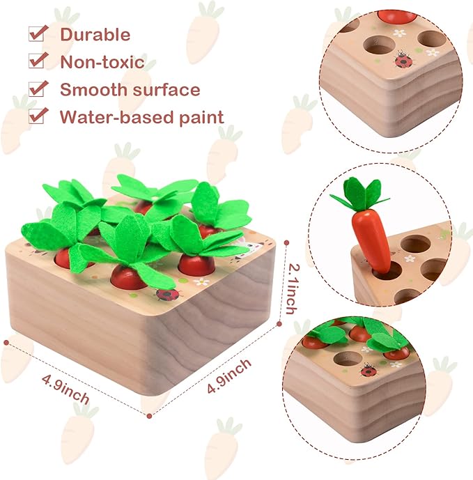 XPIY Montessori Toys for 1 Year Old, Carrots Harvest Wooden Baby Toys for 6-12 Months Educational Shape Sorting Matching Toys for Toddler Fine Motor Skill Development, Gift for Kids Birthday Easter
