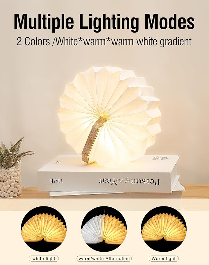 Originality Folding Accordion Lamp, Warm Light Lamp, Portable Desk Lamp, Japanese Gifts, Creative LED Paper Lantern with USB for Home Decoration(Bamboo)