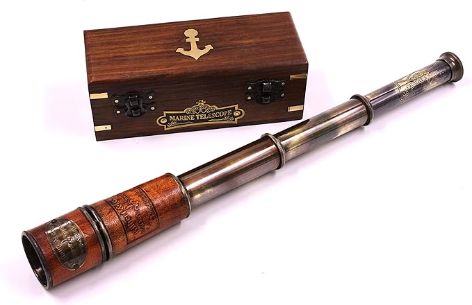 Handcrafted Brass Nautical Telescope | Vintage Replica Spyglass | Antique Nautical Collectible Decor | Functional 15-Inch Brass Telescope with Box