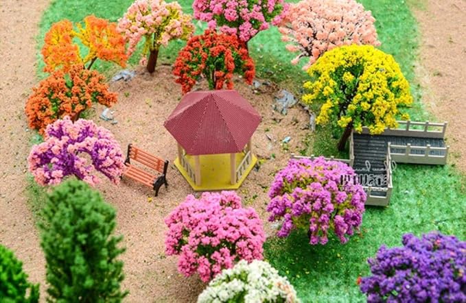 29pcs Mixed Model Trees, 1.5-4.8 inch(4-12 cm), OrgMemory Fruit Trees, Ho Scale Trees, Model Train Scenery, Architecture Trees, Flower Trees with No Bases