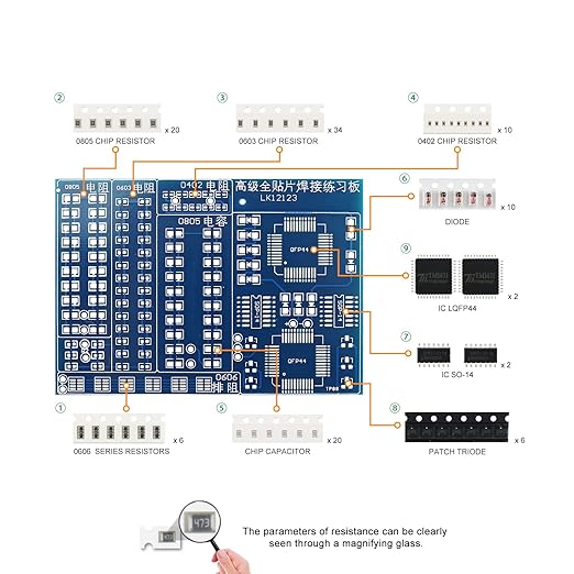 Soldering Practice Kit DIY Blue PCB 0606 Series Resistors SMD SMT Electronics Projects Soldering Kit Simple Welding Skills Learn Soldering Kit for Beginners (02L0804)