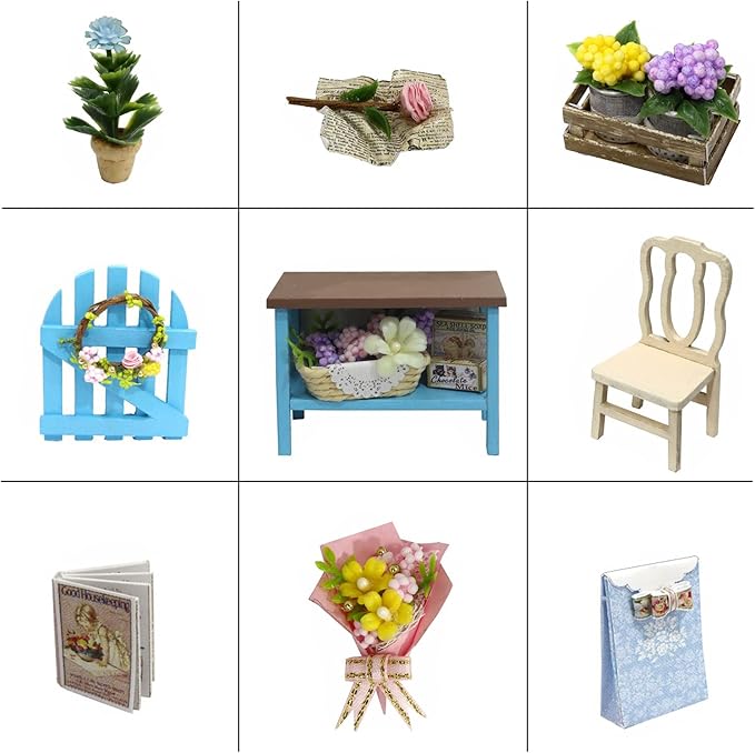 CUTEROOM DIY Doll House Miniature Furniture Wooden House Kit with Dust Cover & LED Light and Accessories -Corner of Garden