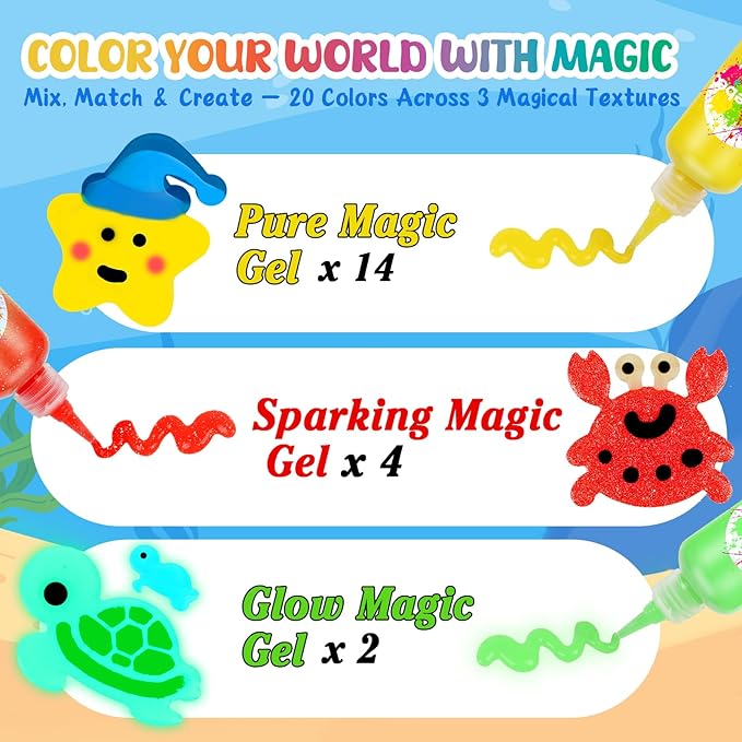 Magic Water Elf Toy Kit– 20 Magic Gels (2 Glow-in-The-Dark) & 18 Sea Creature Molds, DIY Aqua Fairy Water Gel Crafts Toy, Make Water Pets & Squishy Figures, Fun Birthday Gift for Kids Ages 3+