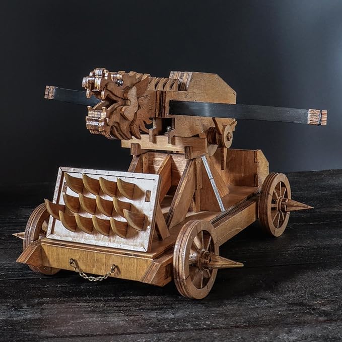 MINI Dragon Ballista Ancient Missile Launcher China Three Kingdoms Chariot Wooden Catapult DIY 3D Puzzles Model Kits STEM Projects Tabletop Toys