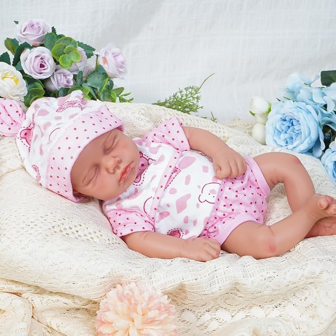 Reborn Baby Dolls Silicone Full Body 12in Weighted Real Life Closed-Eyes Girl Dolls Lifelike Newborn Baby Soft Body Flexible Limbs Not Vinyl