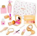 Wooden Makeup Toy Set, Pretend Play Makeup Kit for Toddlers Realistic Beauty Salon Set for Girls with Eyeshadow Lipstick Perfume Brush and Cosmetic Bag Birthday Gifts for Girls Toys Kids Aged 3 4 5 6