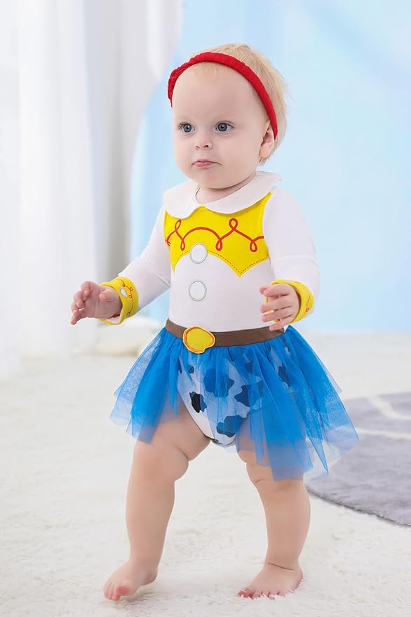 Dressy Daisy Princess Onesie Romper Fancy Dress Costume Halloween Birthday Bodysuit Outfit with Headband for Infant Baby Girl