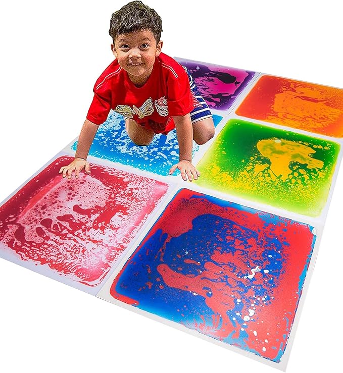 Art3d 6-Tile Sensory Room Tile Multi-Color Exercise Mat Liquid Encased Floor Playmat Kids Play Floor Tile, 19.7" Large Tile 16 Sq.Ft