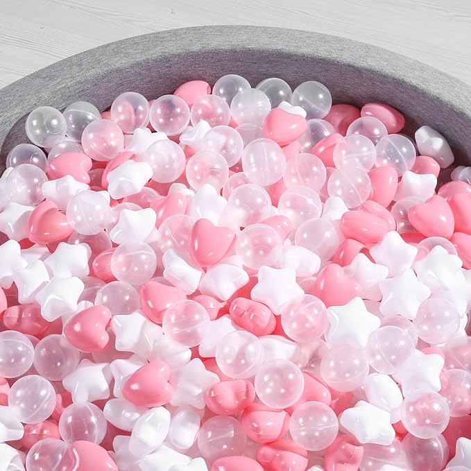 Ball Pit Balls Pack of 100 200 500 - Star and Round Set BPA Free Phthalate Free Non-Toxic Crush Proof Play Balls Soft Plastic Balls for Toddlers Baby Kids Birthday Pool Tent Party