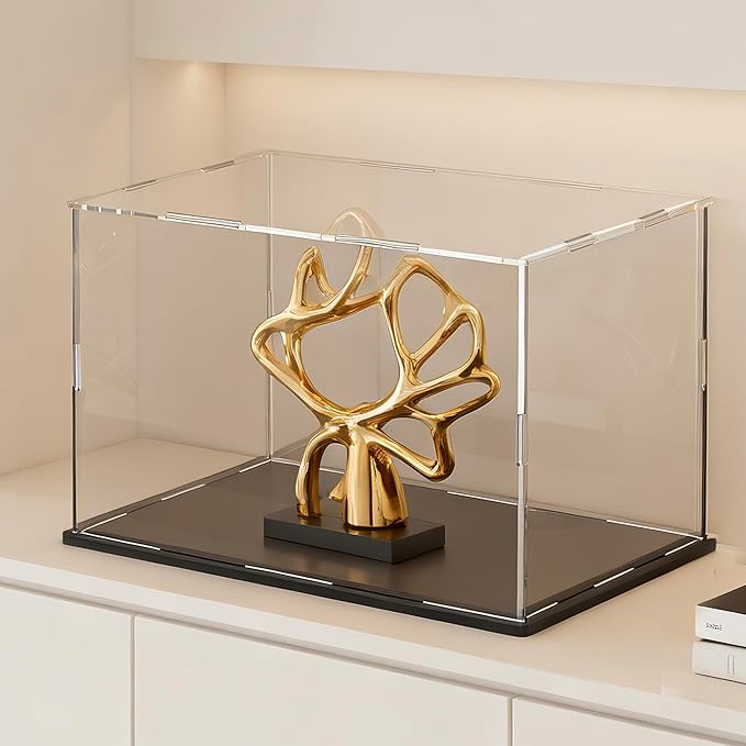 Acrylic Display Case for Figures, Clear Acrylic Box with Black Base for showcaseing Long Object, Miniature, Model Cars, Collectables 16 (L) × 8 (W) × 8 (H) inch
