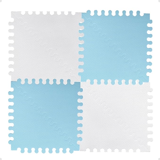 Little fun times Play Mat for Baby Large 72 Pieces, Assembled Total 64 x 64 inch 28,4 SqFt, Interlocking Floor Puzzle, EVA Tiles Playmat for Toddler and Kids, Two Colors Design with Edges.
