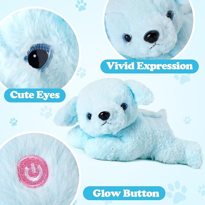 Glow Guards 15'' Blue Musical Dog Plush Soft Stuffed Animal Puppy with LED Night Lights Christmas Children's Day Birthday Gifts for Toddler Kids