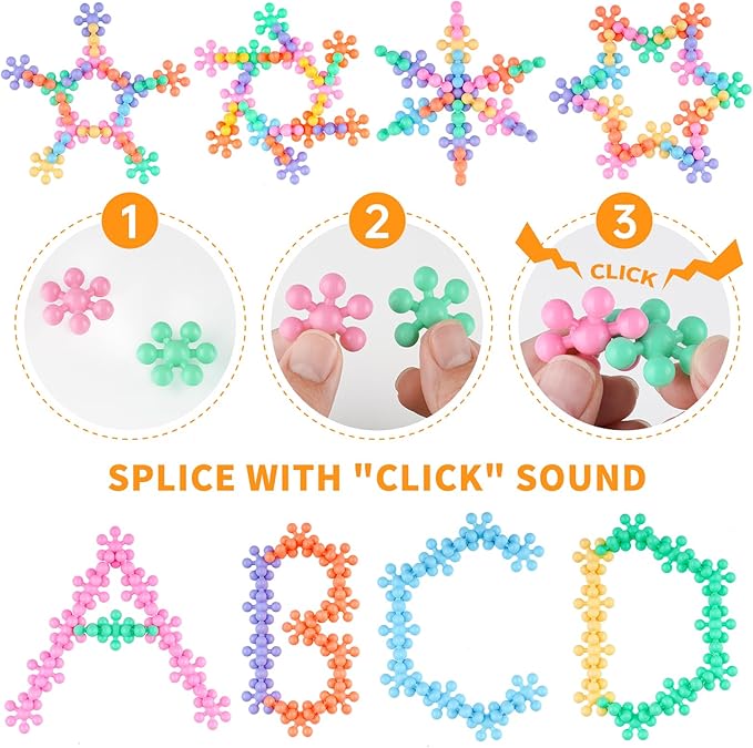 300PCS Interlocking Snowflake Building Block Toy for Kids Ages 3+, Multi-Color Solid Plastic Early Learning Creativity Educational STEM Toy with Carrying Case Safe Material (Macaron Colors)