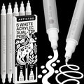 ARTISTRO 5 White Acrylic Paint Markers for Rock, Fabric, Wood, Glass, Craft, Decoration - Dual-Tip Paint Pens - Stocking Stuffers, Christmas Gift Idea for Teens, Grandkids, Kids - Art Supplies