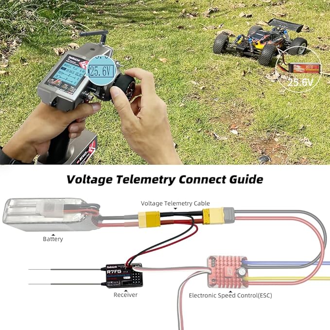 Radiolink RC6GS V3 7 Channels RC Transmitter and Waterproof Gyro Receiver R7FG, 30 Models Storage 2.4Ghz Voltage Telemetry Surface Remote Radio Controller for RC Crawler, Drifting, Car and Boat
