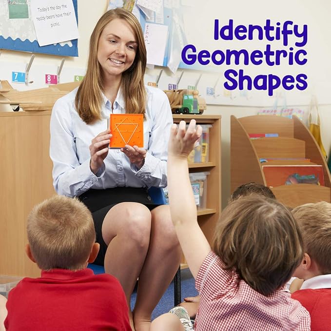 6 Pack Double-Sided Geoboard Mathematical Manipulative Material Array Block Geo Board, Educational Toy for Kids with Rubber Bands and 15pcs Pattern Card, STEM Shape Puzzle Brain Teaser Toy, 5x5 Inch