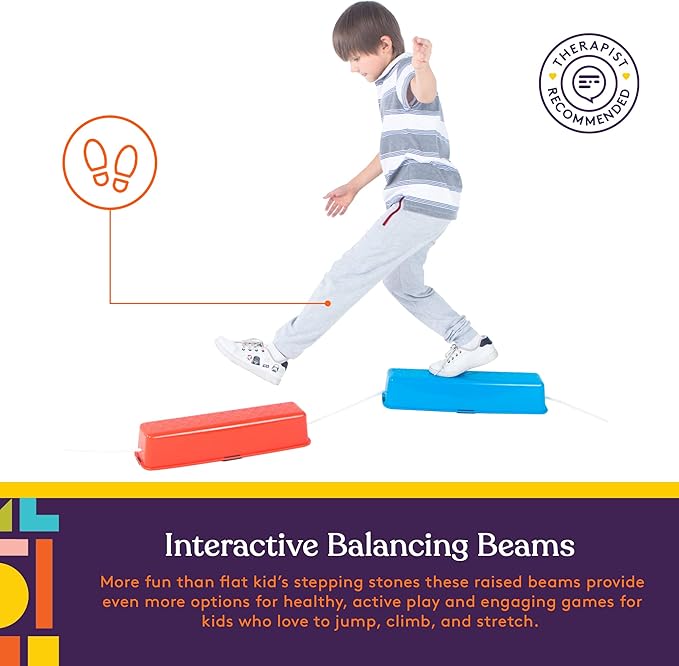 Special Supplies Stepping Stones for Kids Balance Beams 8 Set Non-Slip Textured Surface and Slip Resistant Floor Rubber Edges, Promote Agility, Strength, Active Play