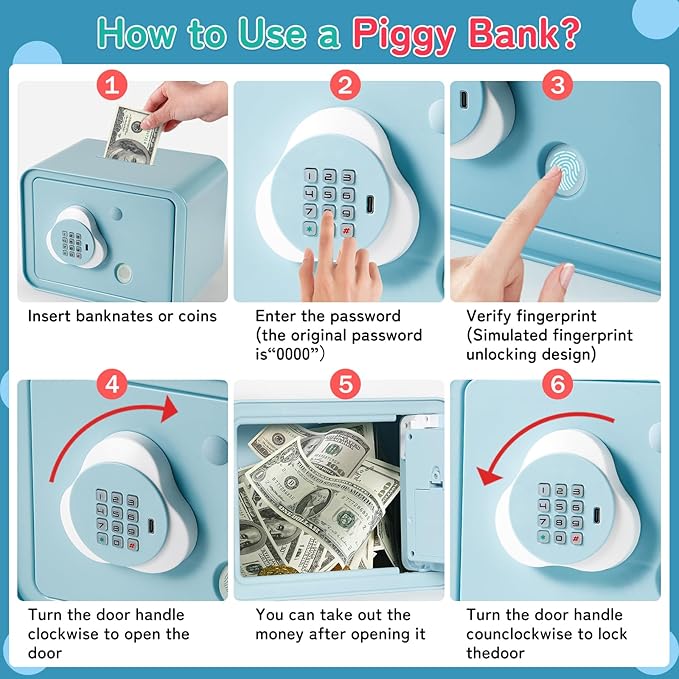 Piggy Bank Electronic Mini ATM for Kids Baby Toy, Safe Coin Banks Money Saving Box Password Code Lock for Children,Boys Girls Best Gift (Blue)
