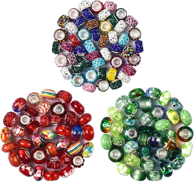 Aipridy Assortment European Large Hole Beads Spacer Beads Rhinestone Craft Beads for DIY Charms Bracelet Jewelry Making (Emerald-Siam)