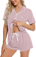 SWOMOG Womens Button Down Pajamas Set Short Sleeve Sleepwear Bride Soft Pj Lounge Sets XS-3XL