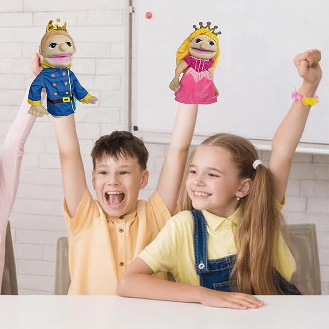Hand Puppets Professional Characters, Princess and Prince Role-Playing Storytelling Hand Puppet for Kids Age 4-8 Puppets with Movable Mouths and Control levers