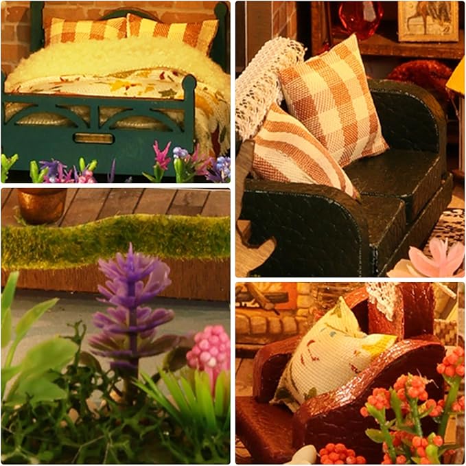 Foyucool Miniature House Kit, Mini House Building Kit with Light, Dollhouse Kits for for Adult to Building, Forest Adventure