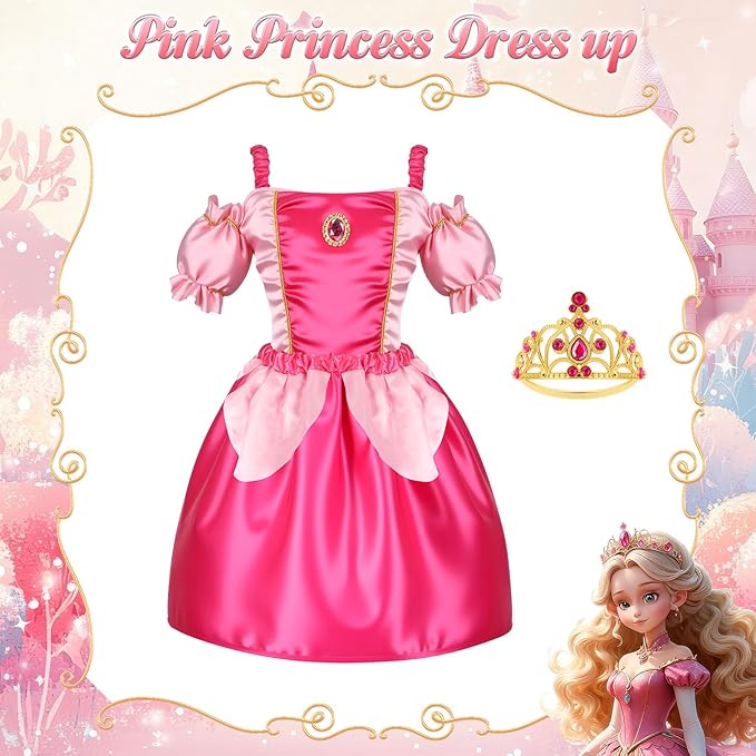 VGOFUN Princess Dress Up Clothes for Little Girls - Princess Dresses for Girls with Princess Toys Dress Up Costume Pretend Play Outfit Toddler Girls Gifts for Christmas Birthday Halloween Aged 3-6