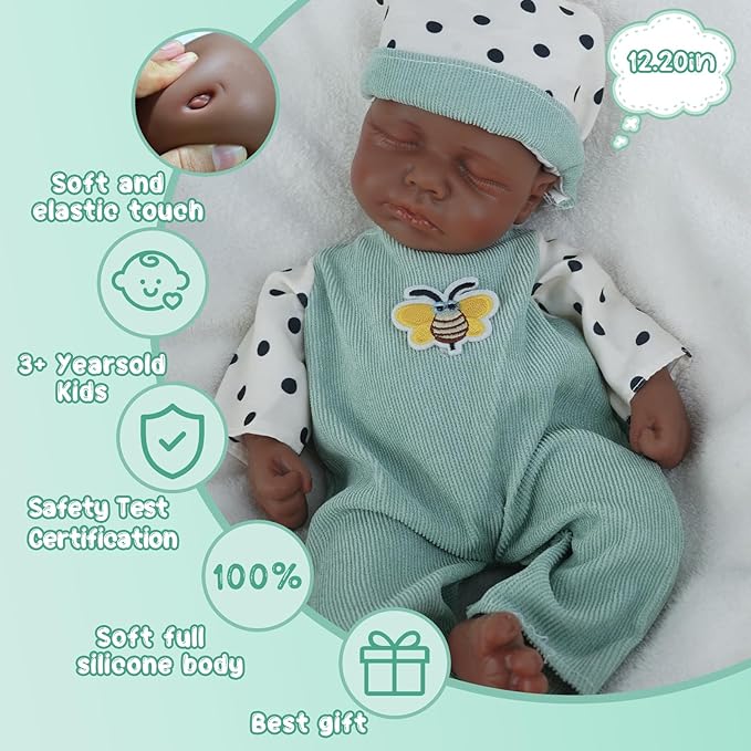 Boy 12.2 Inch, Full Silicone Baby Doll, Realistic Baby Dolls, Realistic Veins & Sleeping Pose, Not Vinyl, Reborn Baby Dolls Silicone Full Body, Gift Set