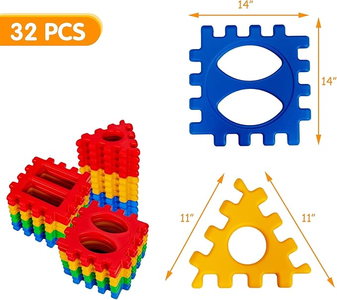 Costzon 32 Pieces Jumbo Building Blocks for Kids, Big Waffle Block Set, Preschool Educational Creativity Sensory Toy, Interconnecting Stacking Building Toy Set for Boys & Girls