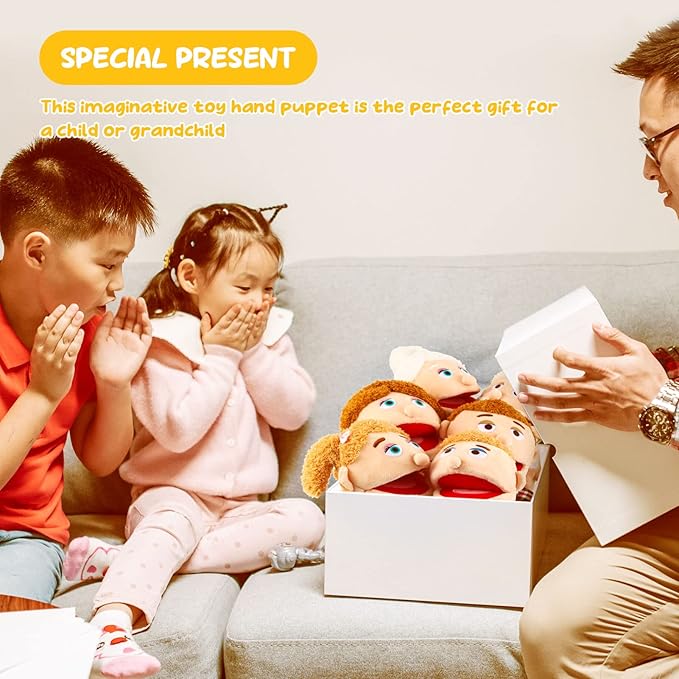 1 Pcs Family Hand Puppets 12 Inch Grandparents, Mom & Dad, Brother & Sister Plush Hand Puppet Toys Role-Play Toy Puppets for Kids Storytelling Imaginative Pretend Play Teaching Preschool(Grandmother)