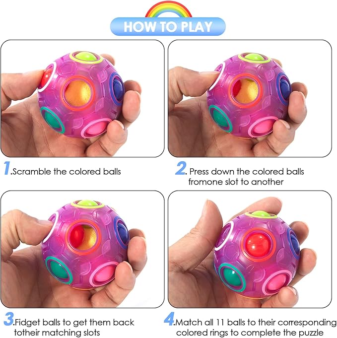 Vdealen Magic Rainbow Puzzle Ball, Fidget Ball Puzzle Brain Teaser Fidget Toy for Boys & Girls- Birthday Party Easter Valentines Christmas Stocking Stuffers for Kids Teen & Adults(Purple)