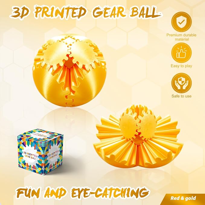 Gear Ball-3D Printed Gear Sphere,3D Printed Spin Ball Cube Fidget Toy,The Steampunk Whirling Wonder Fidget Ball Toy (Gold)