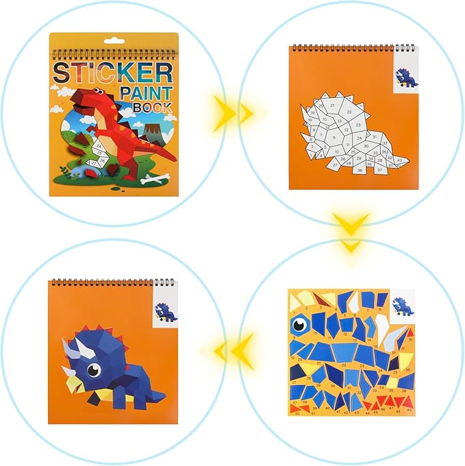 AEAHALY 2 Pack Crafts for Kids Ages 4-8 Paint by Sticker, Reusable Sticker Book for Kids Ages 4-8 Boys and Girls Birthday Gifts Party Favor, Travel Activity Book Set for Learning (Dinosaur+Ocean)
