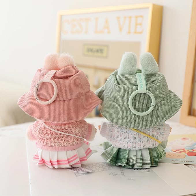 17cm Doll Clothes Set, 5 Pieces Dress Outfit Set for 6.7inch Doll Suit, Fashion Chic Hat & Clothes Accessories for 1st/2nd/3rd Gen Dolls Play & Display Pink