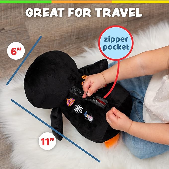Buckle Toys Blizzard Penguin Plush Montessori Toys for Toddlers 1-3 Animal Sensory Toy to Develop Fine Motor Skills and Learn Shapes and Colors, Travel Essentials for Kids, Includes Storage Pocket
