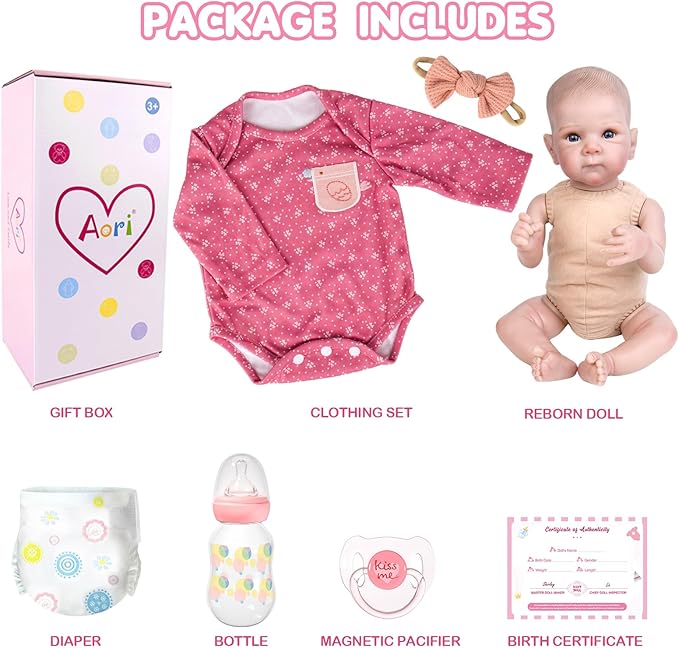 Aori Reborn Baby Dolls Girl - 20 Inch Realistic Newborn Lifelike Baby Doll with Hand-Painted Features & Weighted Cloth Body - Cuddle Companion Doll, Gift for Seniors, Collectors & Kids 3+