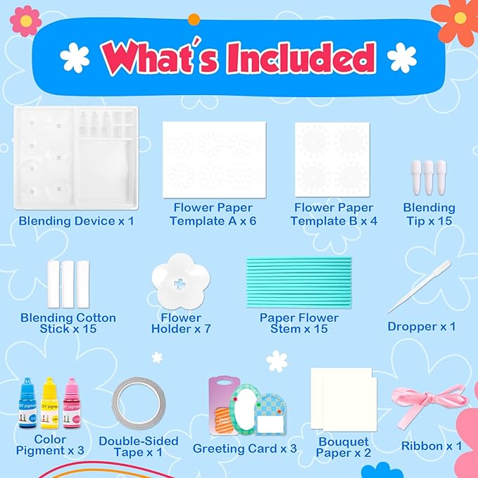 SkilLify Flower Craft Kits,DIY Paper Arts and Crafts Bouquet Toys for Kids, Create 3D Color Changing Blossoms, Educational Science Activity Preschool,Birthday Gifts for 4 5 6 7 8+Year Old Girls & Boys