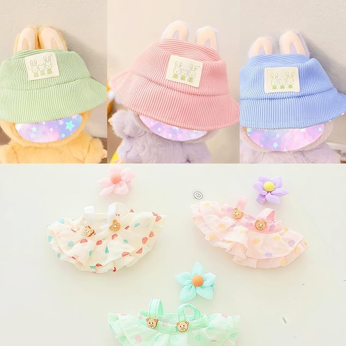 17cm Doll Clothes Set, 3 Pieces Dress Outfit Set for 6.7inch Doll Suit, Fashion Chic Hat & Clothes Accessories for 1st/2nd/3rd Gen Dolls Play & Display Light Green