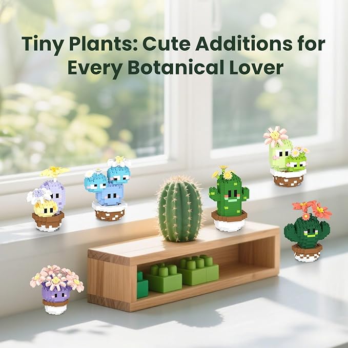 Flowers & Cactus Building Sets for Adults, 6 Pack Succulents Bonsai Décor Model Kits, Tiny Plants Party Favors For Kids 8-12, Goodie Bag Stuffers, Prize Box Toys Gifts for Kids, Botanical Lovers