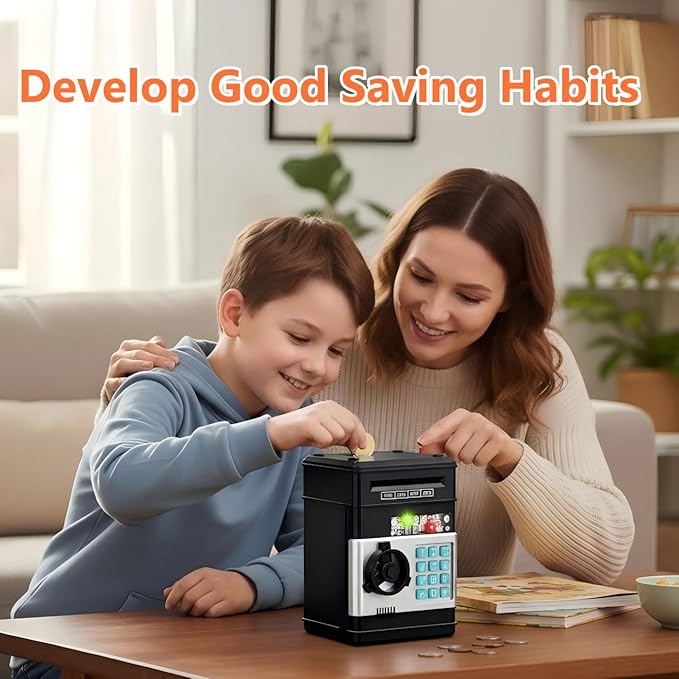 Electronic Piggy Bank for Kids Ages 5-12, Password Lock ATM Safe Bank with Auto Bill Roller, Educational Money Toy, Cash Coin Savings Box for Birthday Gifts Boys & Girls 5 6 7 8 9 10