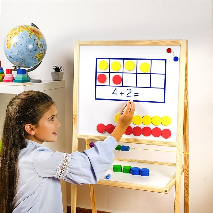 130 PCS Jumbo Magnetic Ten Frame Set, Ten Frames Class Set, Math Manipulatives for Kindergarten, PreK, Preschool, Math Counters, Games for Kids, Magnetic Counters, Teacher and Homeschool Supplies