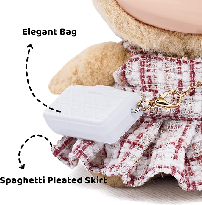 Doll Clothes for 17cm Dolls, Premium Handmade Fashion Clothes 3 Piece Set Including a Bag, Clothes and Bow with High-End Dolls Accessories for Play & Display - Red (No Doll No Logo)