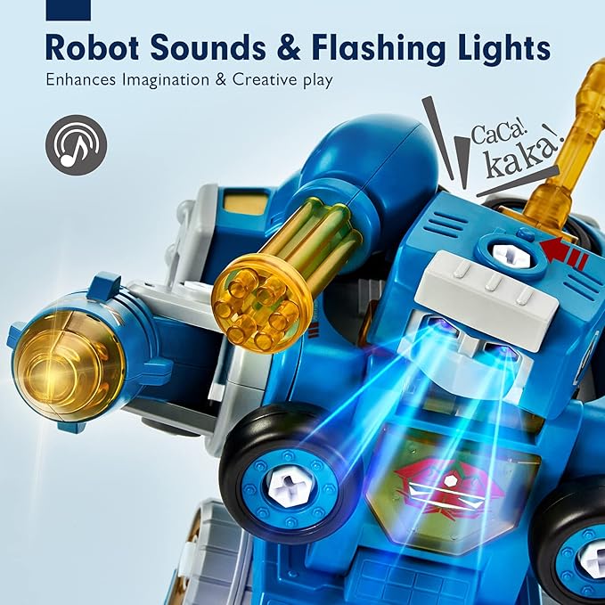 hahaland 5 Year Old Boy Birthday Gift - STEM Toys for Ages 5-7, Toy for 5 6 Year Old Boy, 5 in 1 Building Take Apart Trucks Transform to Robot, Boys Toys Stocking Stuffers Christmas Grandkids Gifts