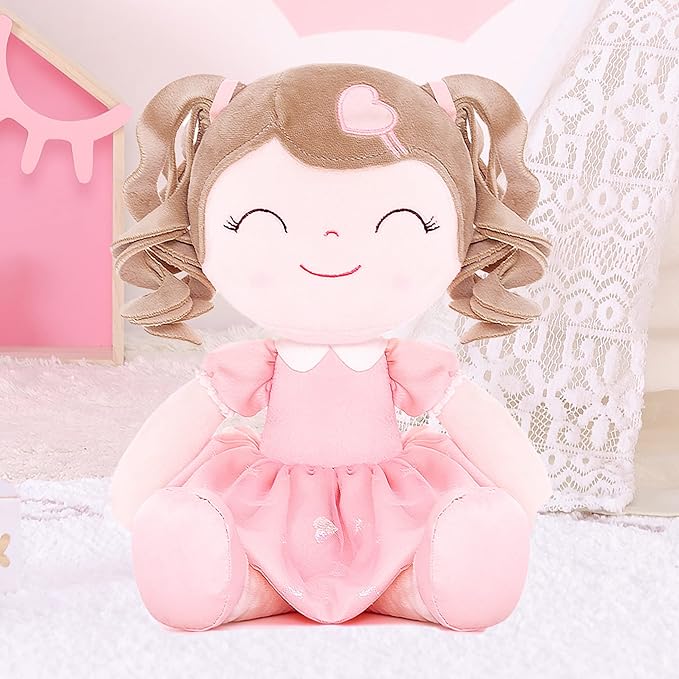 Gloveleya Baby Doll Baby Girl Gifts Plush Curly Kids Girl Toys with Love Toys for Ages 2-4 Toddler Toy 16" Pink