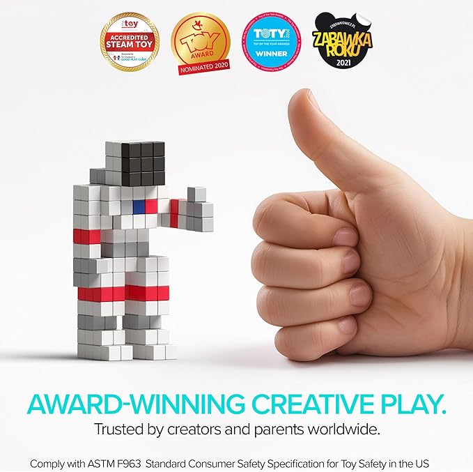 PIXIO NEON - Tiny Magnetic Blocks Building Toy in The Pixel Art Style with Free App - 5/16" Plastic Cubes with 6 Magnets Inside - Open Ended Toy - Creativity Kit for Ages 6+ - 60pcs