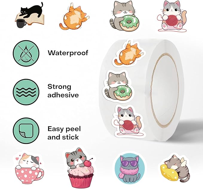 500 PCS Cute Cat Stickers Vinyl Waterproof Stickers for Laptop,Guitar,Motorcycle,Bike,Skateboard,Luggage,Phone,Hydro Flask, Gift for Teens Birthday Party